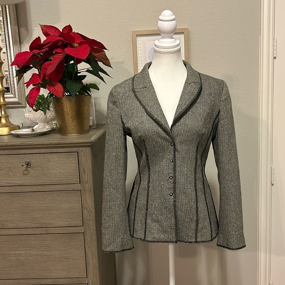 bebe | Black White Herringbone Wool Blend Blazer | Made in USA | 6 - Picture 1 of 12